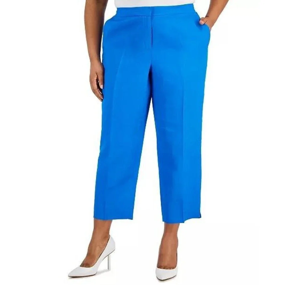 Kasper Pants 16W Blue Linen Blend Straight Leg Mid Rise Fly Front Career NWT - Picture 1 of 3